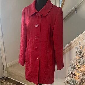 Scott Taylor Rich Red Brocade Topper Textured Coat Lined Interior Pockets Med